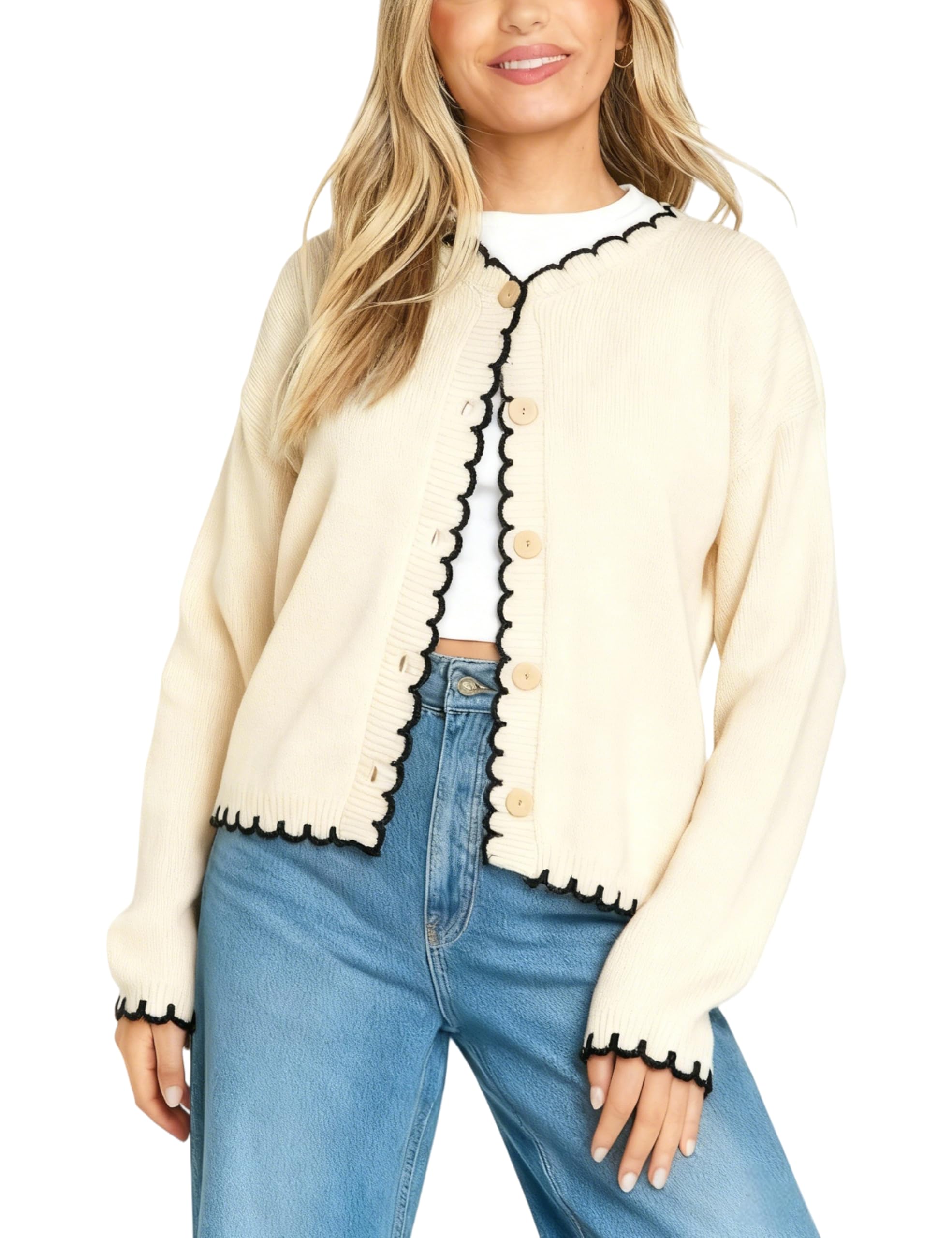 Majdan Womens Lightweight Cardigan V Neck Button Down Knit Sweater Long Sleeve Casual Tops for Women