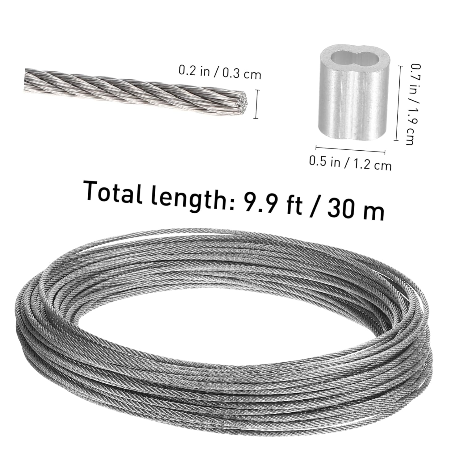 Zerodeko Strand Core Steel Wire Rope Heavy Duty Cable for Garden Trellis Construction Winching Stainless Steel Rope Ends Buckles