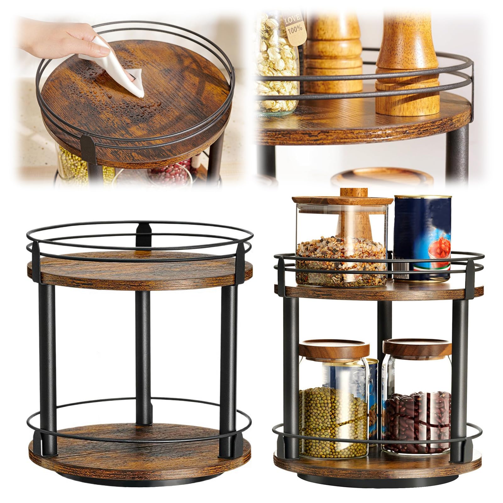 Plateau tournant en bois Lazy Susan pour dessus de table pour garde-manger, salle de bain, vanité, décoration d'intérieur