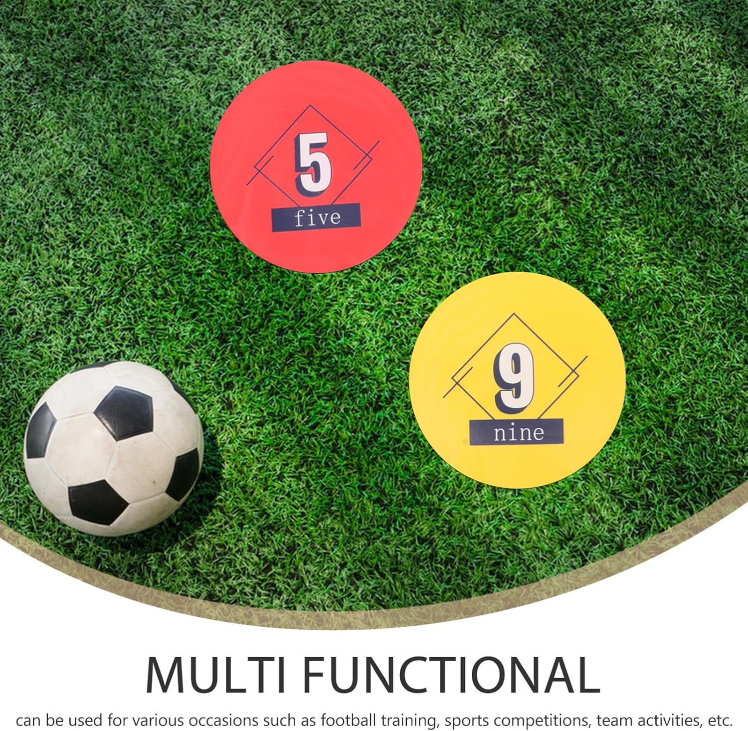 LIOOBO 10pcs Numbered Spot Markers 1-10 for Soccer Training, 23cm Round Flat Football Training Discs, Mixed Colors Agility Floor Markers and Athletes Field Equipment Random Color
