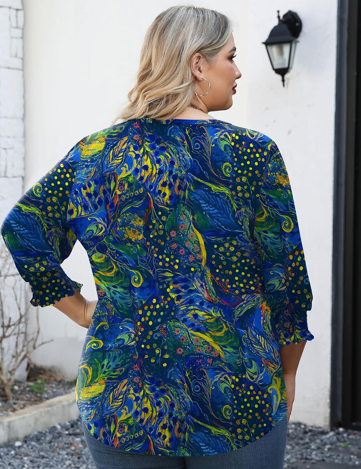 LOMON Womens Plus Size Tops 3/4 Sleeve Blouses Shirts Casual V Neck Loose Tunic Tops 1X-5X