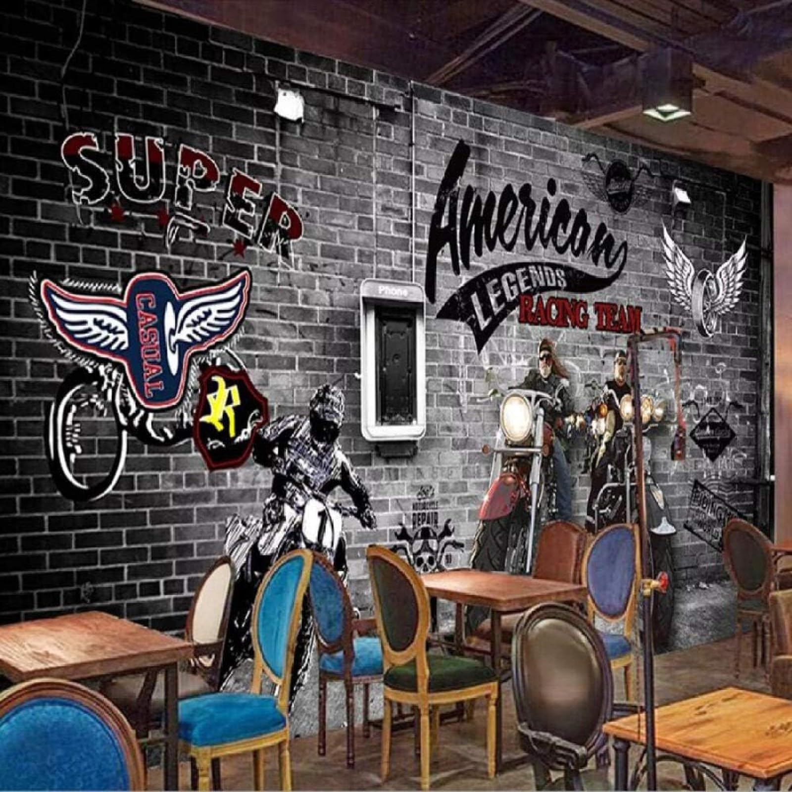 Papel pintado 3D de ladrillo vintage con graffiti de moto XLMING para pared de 400x280 cm