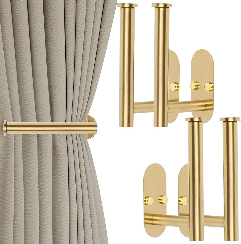 Yagoo 4 Pcs Adhesive Curtain Holdbacks, Screw-in Curtain Tiebacks, Gold