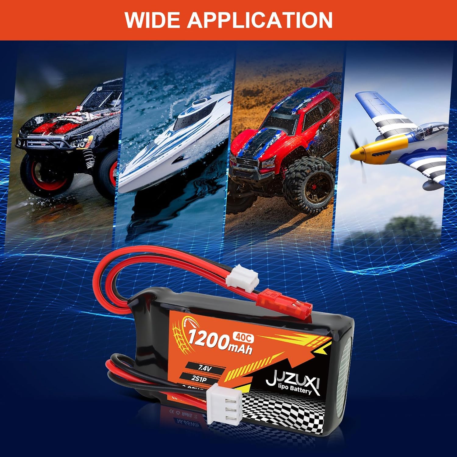 7.4V Lipo Battery 1200mAh 2S 40C Rechargeable Lithium Polymer Battery with XH & JST& PH2.0 Connector Compatible with FPV Racing Drone RC Car RC Boat Quadcopter Helicopter Airplane RC Models