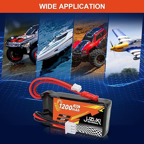 Miniatura 5 de Batería Lipo de 7.4V 1200mAh 2S 40C Batería recargable de polímero de litio con conector XH y JST y PH2.0 compatible con FPV Racing Drone RC Car RC