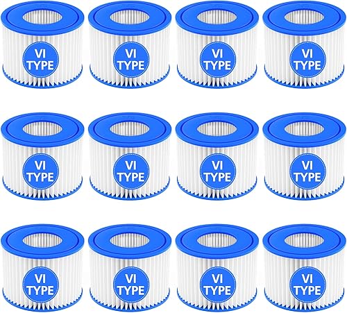Paquete de 12 cartuchos de filtro para bañera de hidromasaje tipo VI compatibles con Lay-Z-Spa, Coleman SaluSpa 90352E 58323 90427E