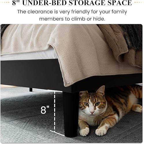 Miniatura 6 de SHA CERLIN Queen Size Velvet Bed Frame with Vertical Channel Tufted Wingback Headboard, Upholstered Platform Bed with Wood Slats, No Box Spring