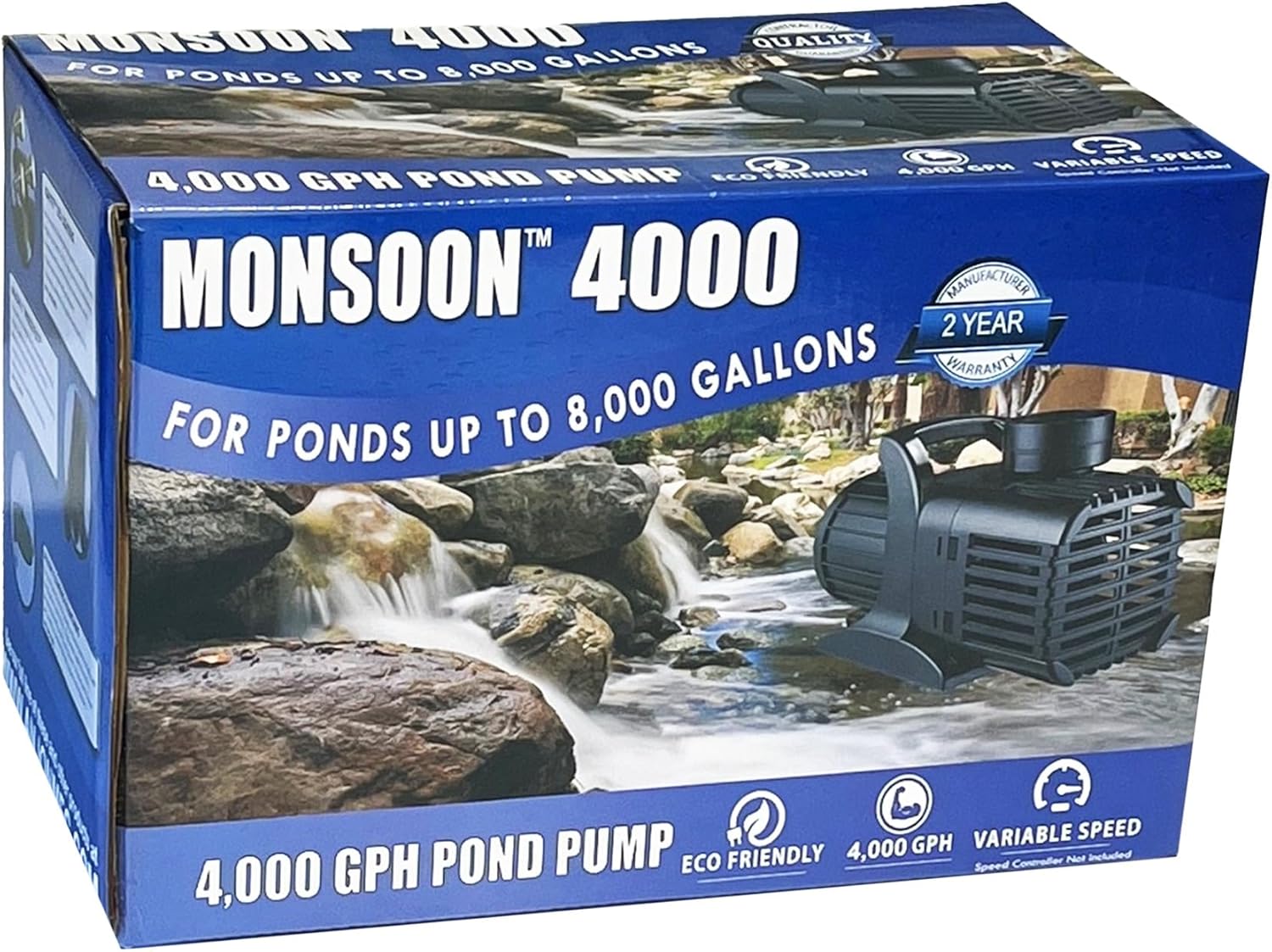 Anjon Monsoon Submersible Pond Pump 4,000 GPH, 21 ft Max Head, 30 ft Cord, 276W Continuous Duty Oil-Free Water Pump for Waterfalls, Skimmers, Filters, Ponds & Water Features