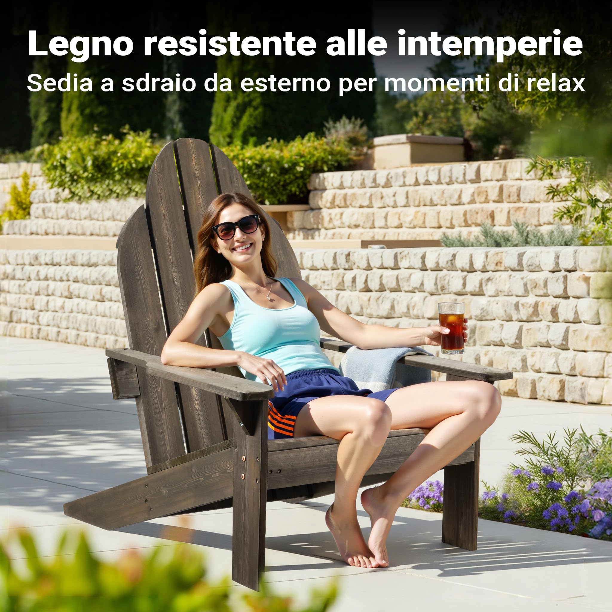 Wiltec sedia da giardino Adirondack 89 x 72 x 92.5 cm, legno FSC, per interno esterno