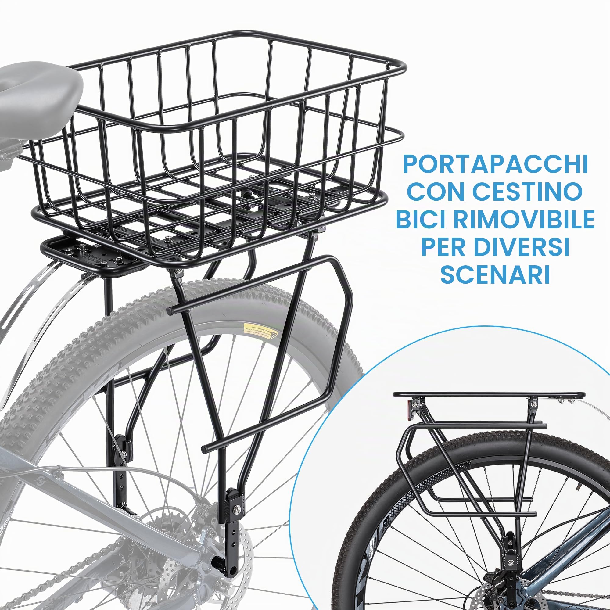 CXWXC - Portapacchi posteriore per bicicletta con riflettore MTB, carico massimo 27 kg, per 26 – 29 pollici