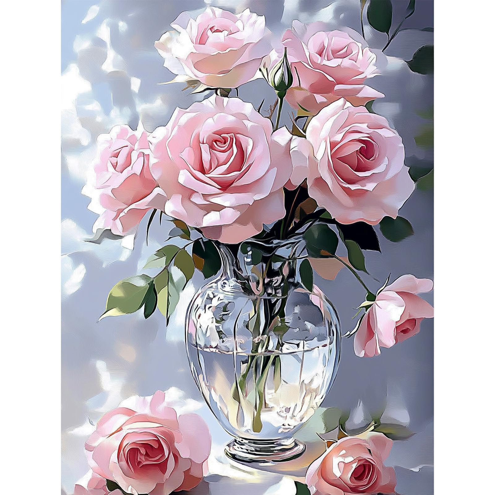 MISCER Pink Rose Flowers Diamond Painting Kits for Adults, 5D Full Drill Round Gem Art Kit for Beginners, DIY Floral Garden Arts and Crafts for Home Wall Decoration, 30x40cm