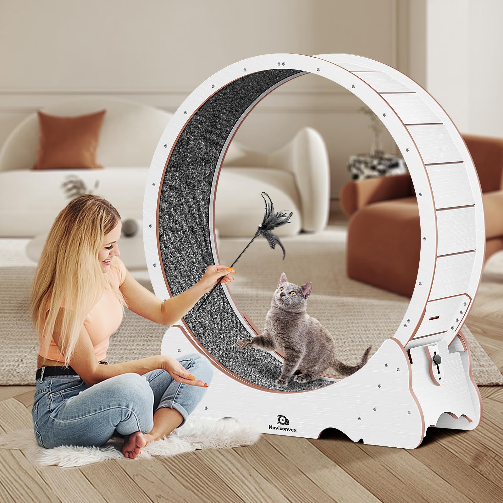 Roue pour Chat XL Noire 113 cm Silencieuse Solide Exercice Divertissement Intérieur Grands Chats Actifs