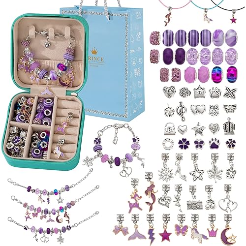 DIY Bracelet Making Kit for Girls,Charm Purple Jewelry Making Kit Art Glass Beads,DIY Crafts for Girls Ages 5 6 7 8 9 10 11 12,Mermaid Unicorns Teen Girl Gifts,Arts Crafts Birthday Party Gift…