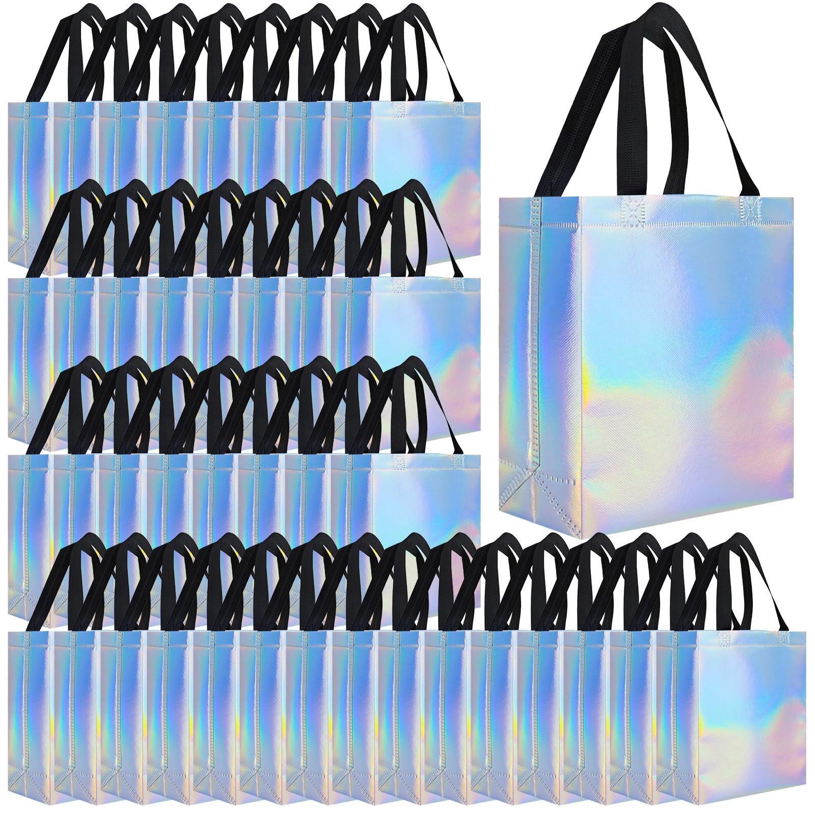 Eccliy 80 Pieces Gift Bags Set Glossy Reusable Tote with Handles Grocery Bags for Wedding, Halloween, Thanksgiving, Christmas(Medium,Rainbow)