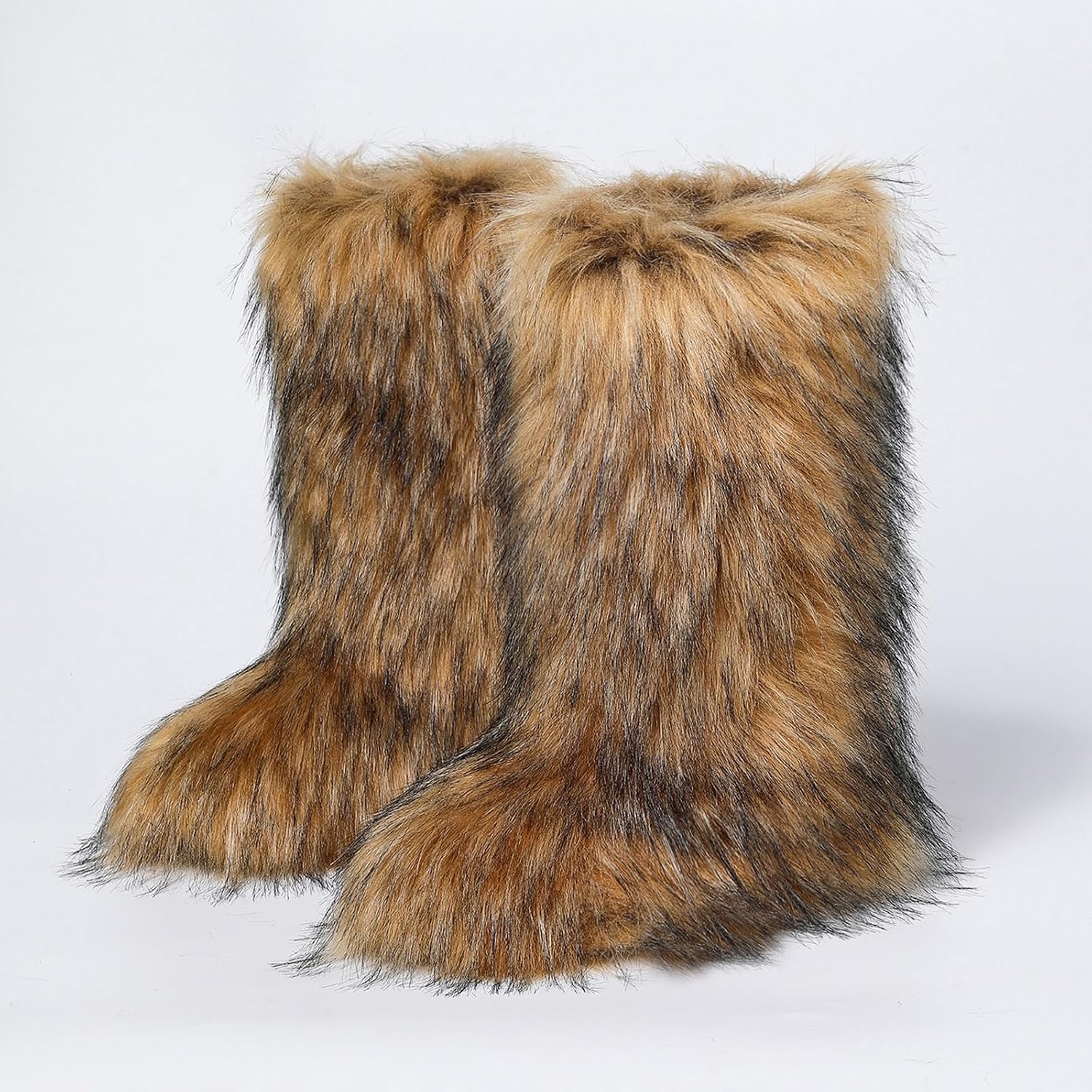 Women's Knee-High Faux Fur Boots - Furry Fluffy Warm Winter Snow Boots with Comfortable Round Toe for Cozy Outdoor and Indoor Use