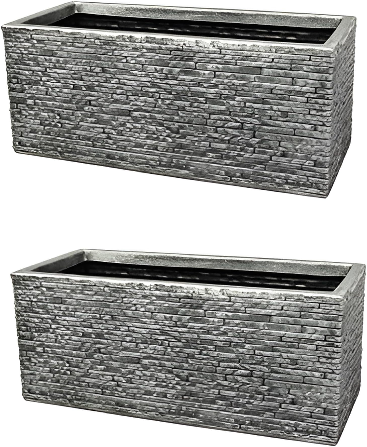 Strata 2 x GN576 Slate Lightweight Garden Planter Trough Grey Brick Stone Effect Plastic Garden Trough Planter Patio Flower Pot -Measures 60x 25x 25.5