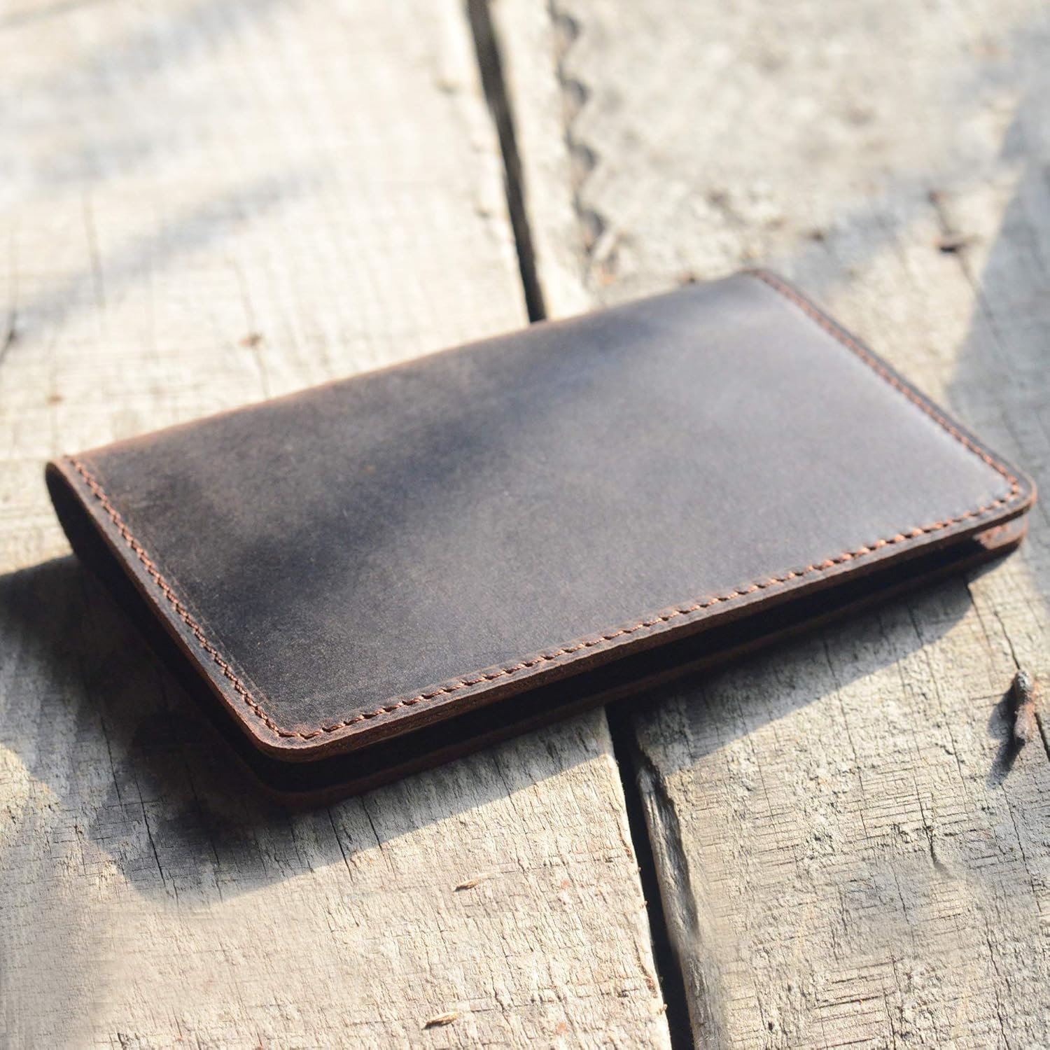 JJNUSA Handmade Vintage Genuine Leather Slim Leather Journal Cover for 3.5" X 5.5" Field Notes Moleskine Cahier Cover Travel Notebooks Wallets for Men Women (Darkbrown) - Image 6