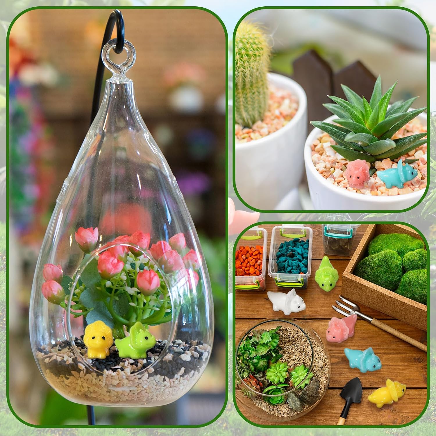 Liliful 48 Pcs Mini Resin Dinosaur Miniature Dinosaur Figures Tiny Resin Animals to Hide for Small Garden Micro Landscape Aquarium Home Decoration Outdoor Party Favors