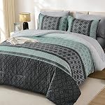 Cottolester California King Comforter Set 7 Pieces Blue Boho Striped Bed in a Bag,Soft Microfiber Complete Bedding Sets