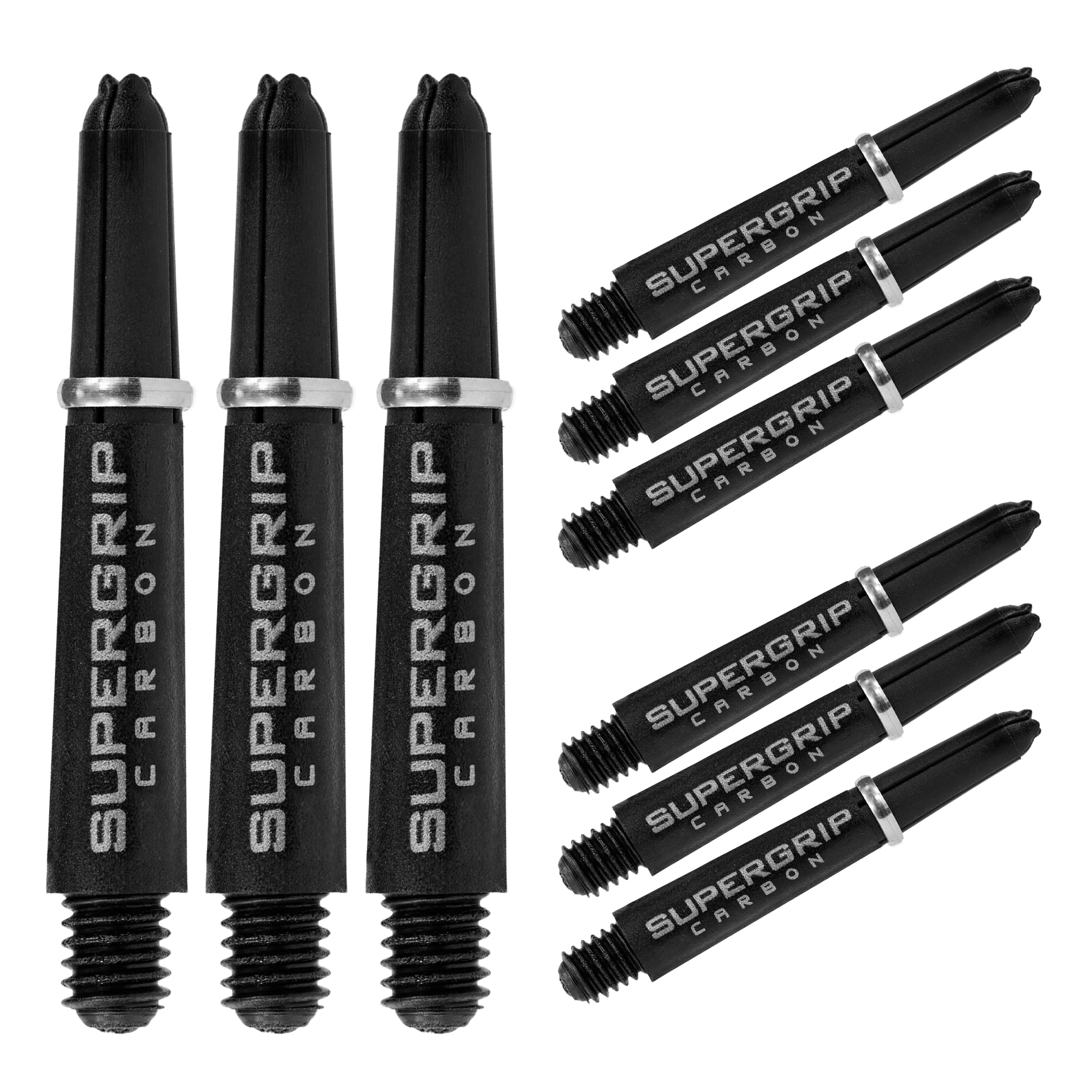 Harrows Darts - Juego de 3 cañas de dardos de carbono Supergrip – 9 ejes de dardos en total, mediano, midi y corto
