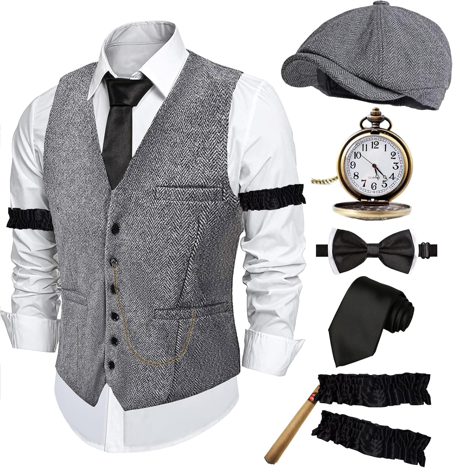 ZeroShop Halloween 1920s Mens Costume Peaky Blinders Roaring 20s Gangster Mobster Outfit