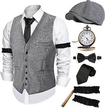 ZeroShop Halloween 1920s Mens Costume Peaky Blinders Roaring 20s Gangster Mobster Outfit
