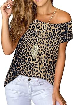 Summer Tops for Women Leopard Print Off The Shoulder Cute