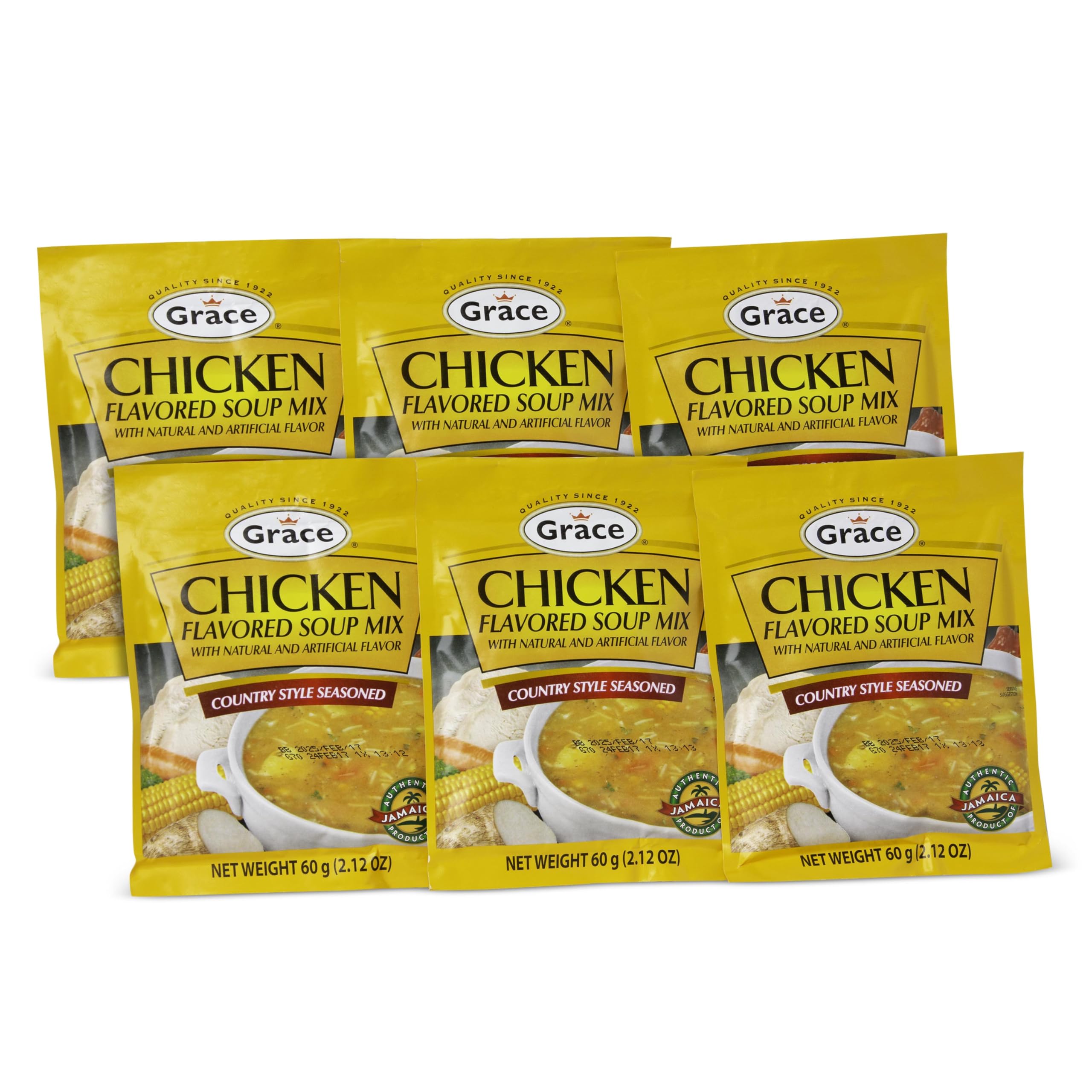 Grace Chicken Flavored Soup Mix 2.12oz - 6 Pack - Jamaican Country Style Seasoned Chicken Soup Mix - Packaged Dry Soup Mix Packets