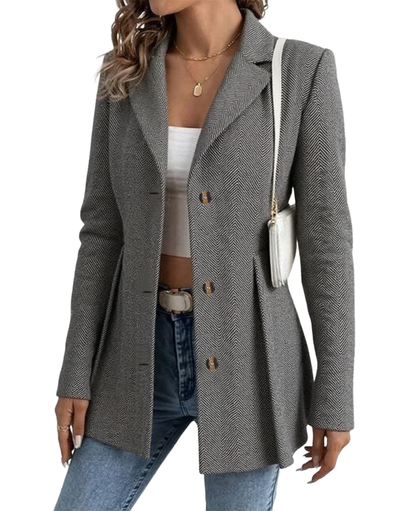 HVT Womens Tweed Blazers Lightweight Cardigan Office Suit Jacket Open Front Long Sleeve Jackets Blazer