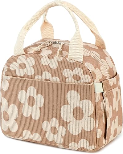 Vista 13 de Bluboon Bolsa de almuerzo para mujer, bonita bolsa de almuerzo de pana con correa para el hombro, reutilizable, aislada, gran capacidad