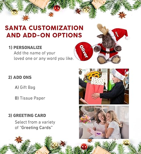 Miniatura 2 de DolliBu Juguete de peluche de alce sentado de Papá Noel, disfraz de felpa suave con traje de Papá Noel rojo, bonito regalo de vida silvestre,