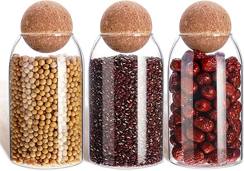 3 tarros de vidrio de corcho, frasco sellado, frutos secos, tarro de almacenamiento de granos de café, recipiente de vidrio con bola, botellas de