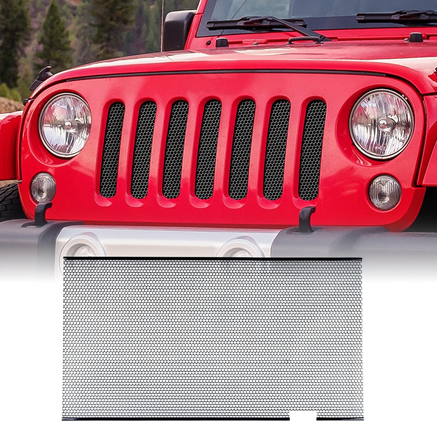 AggAuto Grill Mesh Insert Compatible With Jeep Wrangler JK JKU 2007-2018, Aluminum Alloy Metal Front Grille Inserts Grid Honeycomb Hole Black for JK JKU Honeycomb Hole Grill Mesh