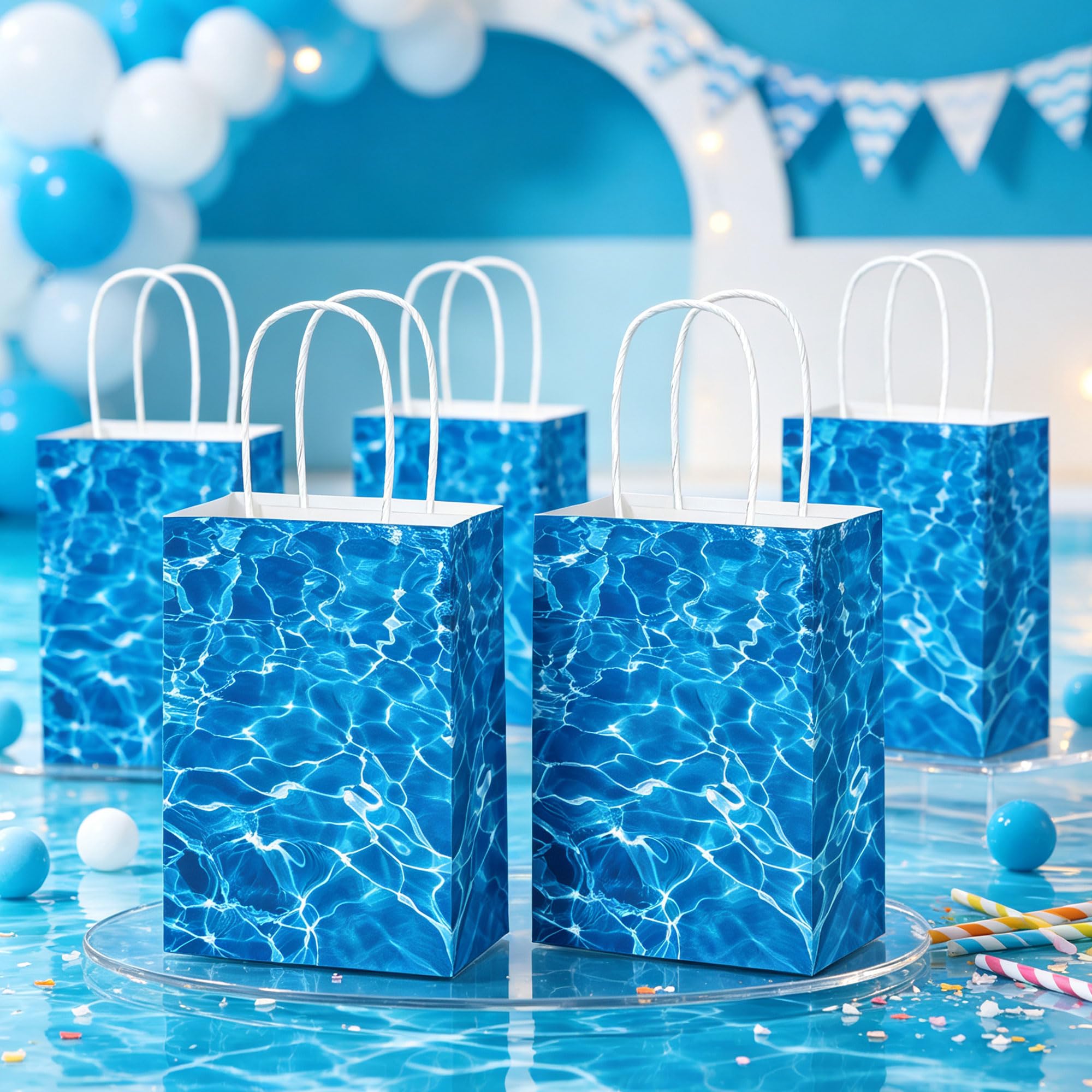 Pool Party Gift Treat Bags with Handles Beach Pool Theme Paper Tote Bags