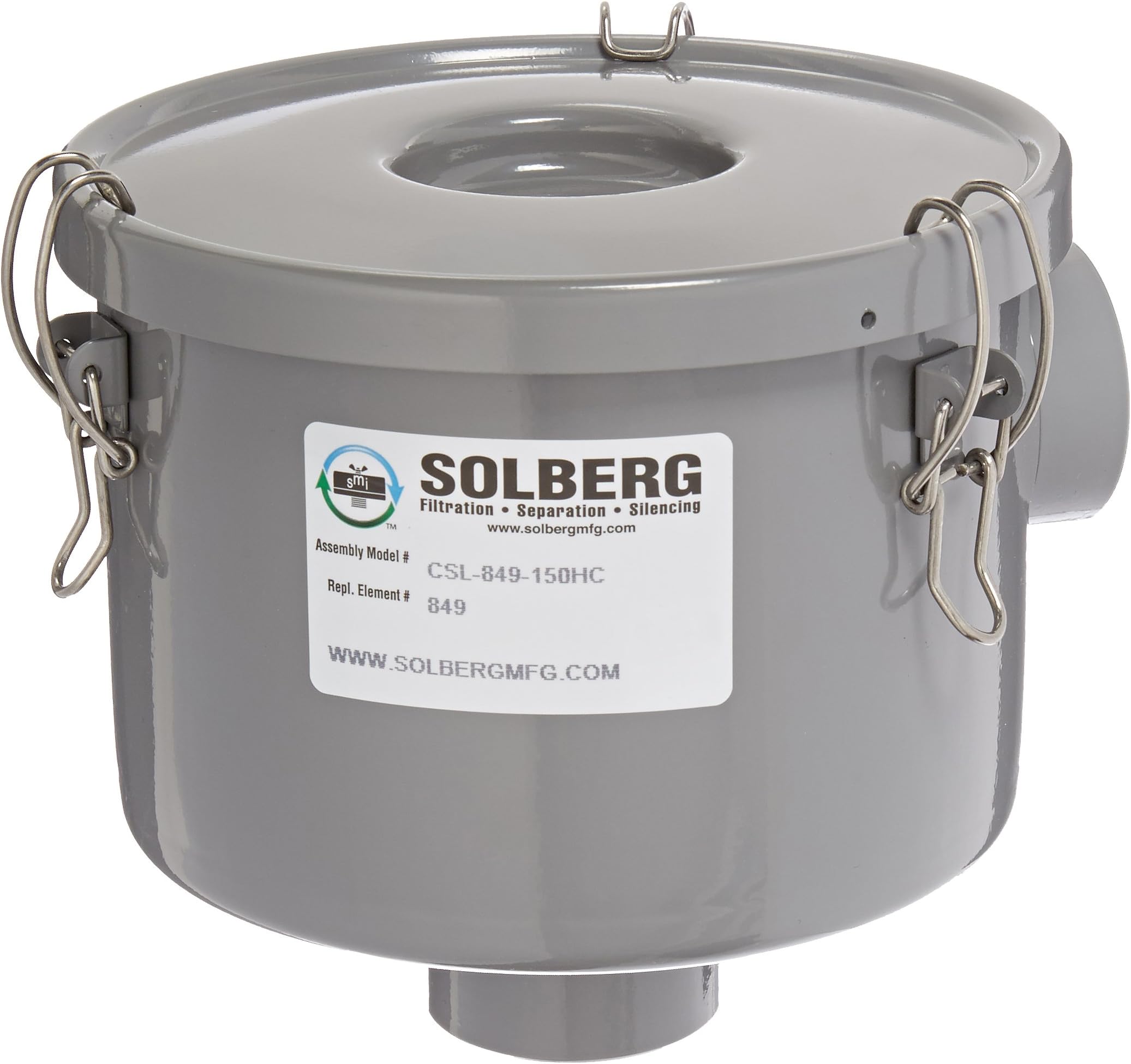 Solberg CSL-849-150HC™ Inlet Vacuum Pump Air Filter, 1-1/2" FPT Inlet/Outlet, 6-3/4" Height, 7-5/16" Diameter, 80 SCFM, Made in the USA