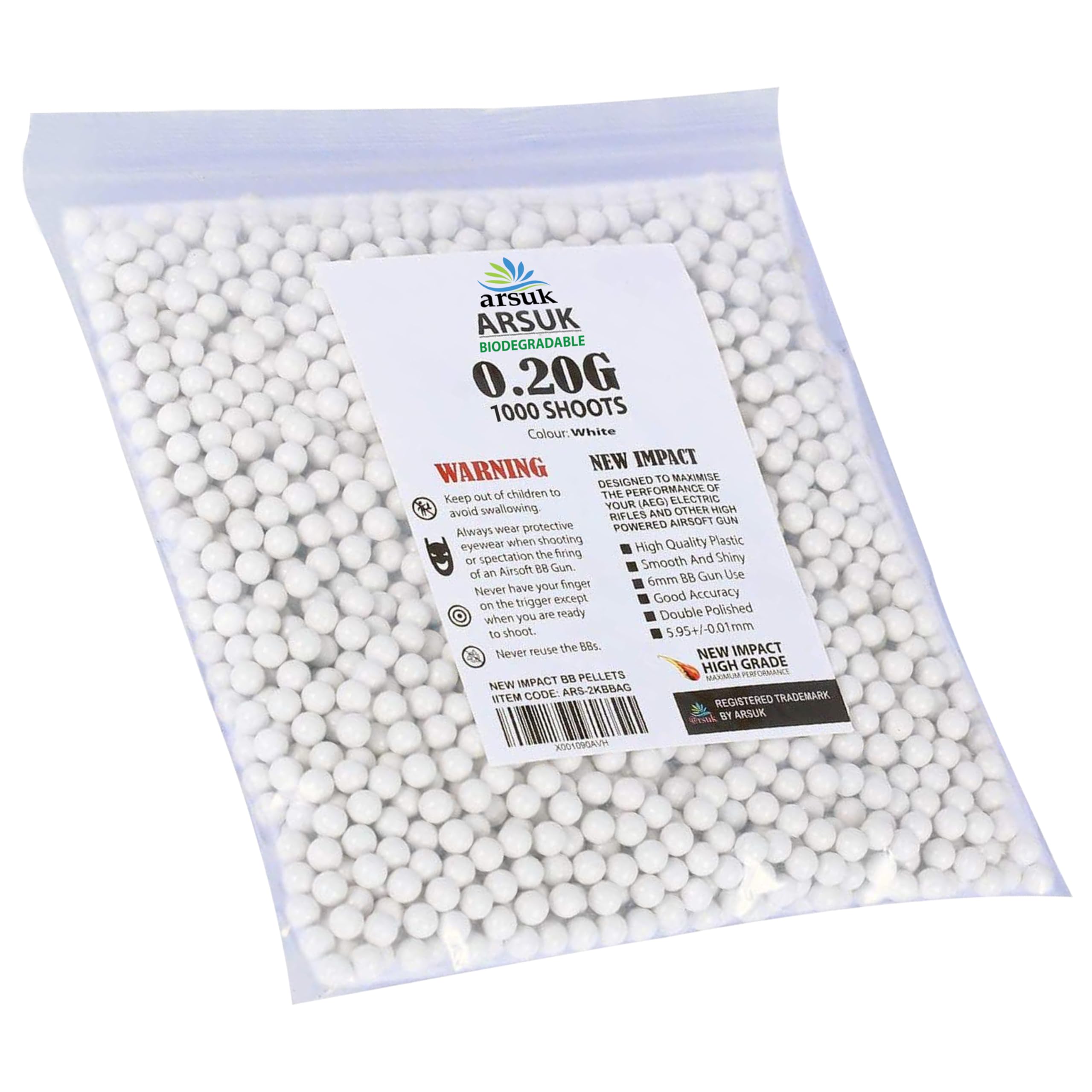 Arsuk Biodegradable Airsoft BBS 6mm – White – 0.20g Seamless BB Pellets for Target Practice – Precision 6mm Airsoft BBS with Smooth Finish – Pack of 1K/2K/5K BB Bullets for Consistent Performance