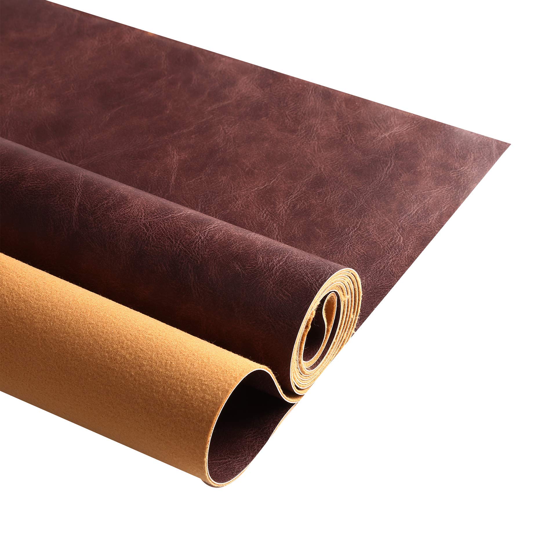 Premium Faux Leather Upholstery Fabric 1.2mm Thickness,Waterproof Upholstery Leather Distressed Bark Fabric(Dark Brown,Pre-Cut 72"x54")