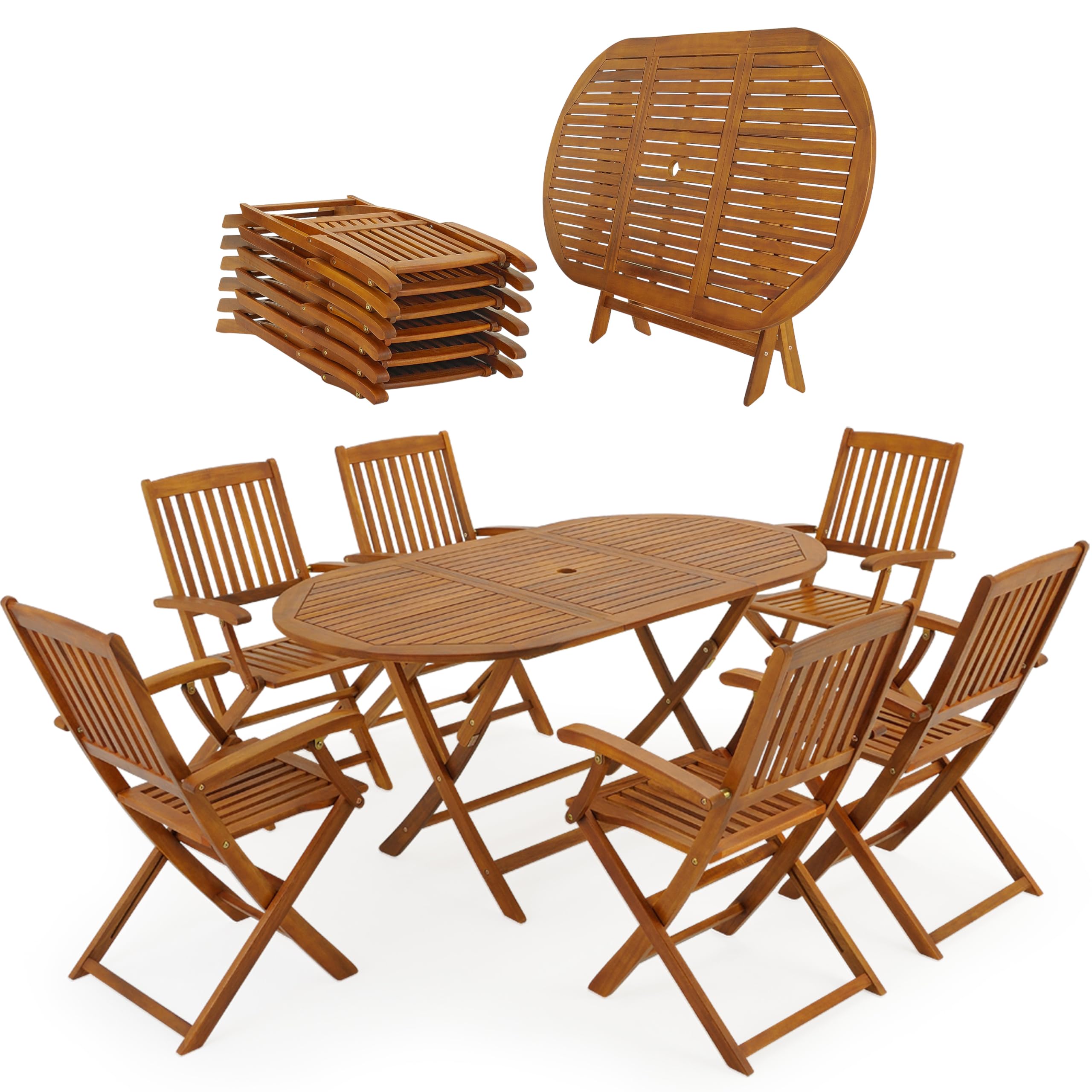 CASARIA® Set Muebles de Jardín Madera Acacia Plegable 7 Pzas 160x85x74cm Marrón