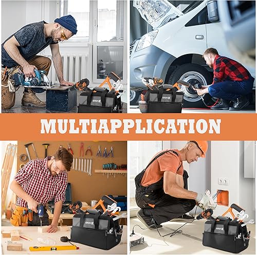 Miniatura 6 de Bolsa de herramientas de 15 pulgadas, organizador de almacenamiento de herramientas de boca ancha con bolsillo grande, cremallera ergonómica y mango