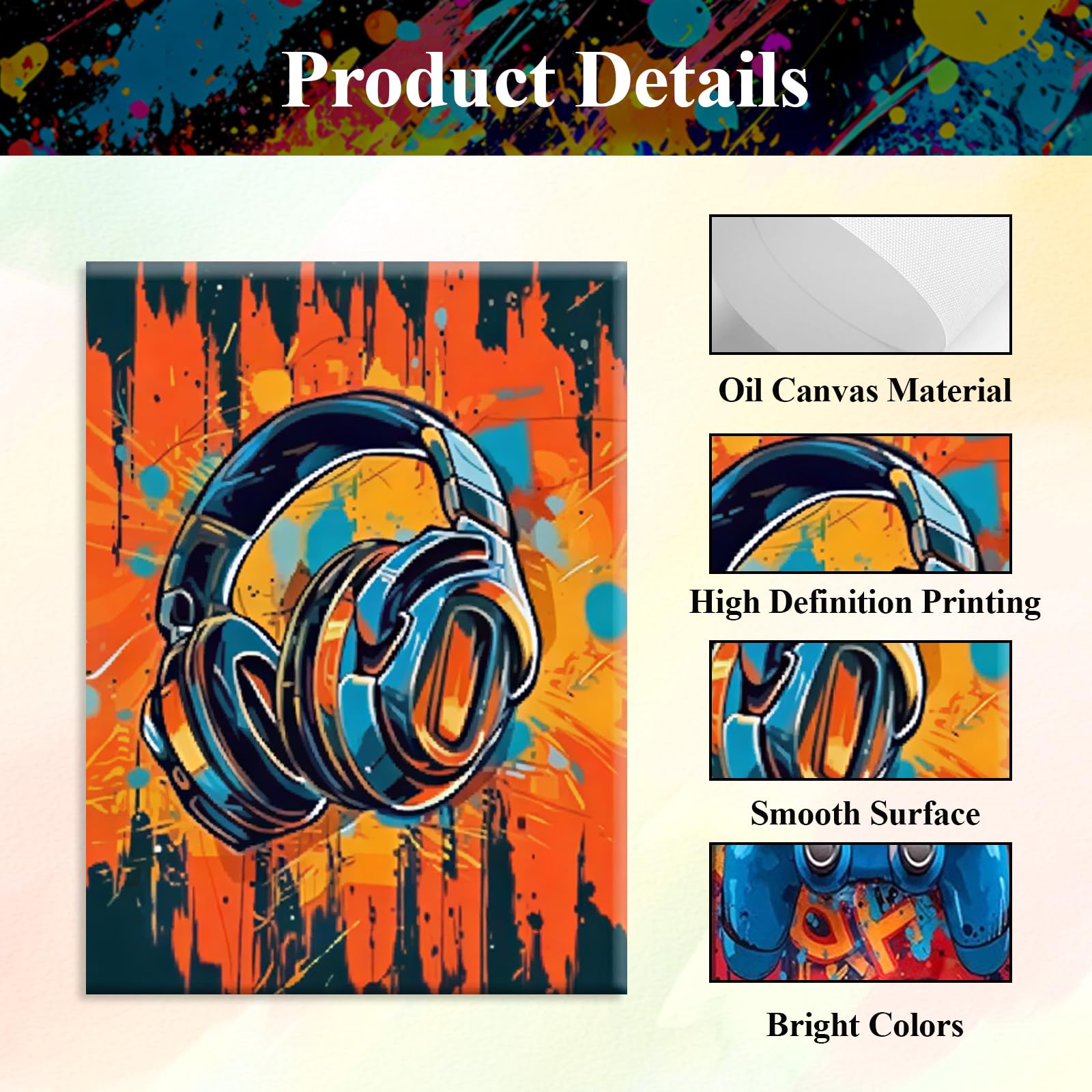 3 Pcs Graffiti Gaming Posters Set, Gamepad and Headphone Patterned Gaming Canvas Wall Art for Teen, Boys, Gamer, Cool Gaming Posters for Bedroom Boys, Men Cave, Game Room Decor 12 x16 in Unframed 2
