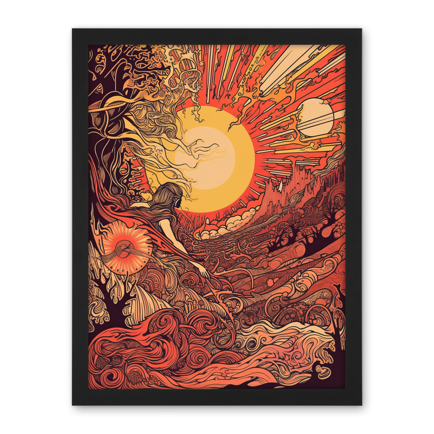 Artery8 Venus Sunset Fantasy Landscape Illustration Artwork Framed Wall Art Print 18X24 Inch