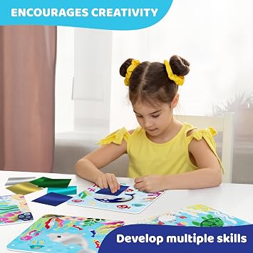 jackinthebox ホイルバイナンバーオーシャン 散らからないアート&クラフトキット 子供用 楽しいホイルアート スクラップブッキングクラフトキット DIYクリエイティブアクティビティ 旅行おもちゃ スクリーンフリー誕生日ギフト 4歳 5歳 6歳 7歳 8歳 9歳向け