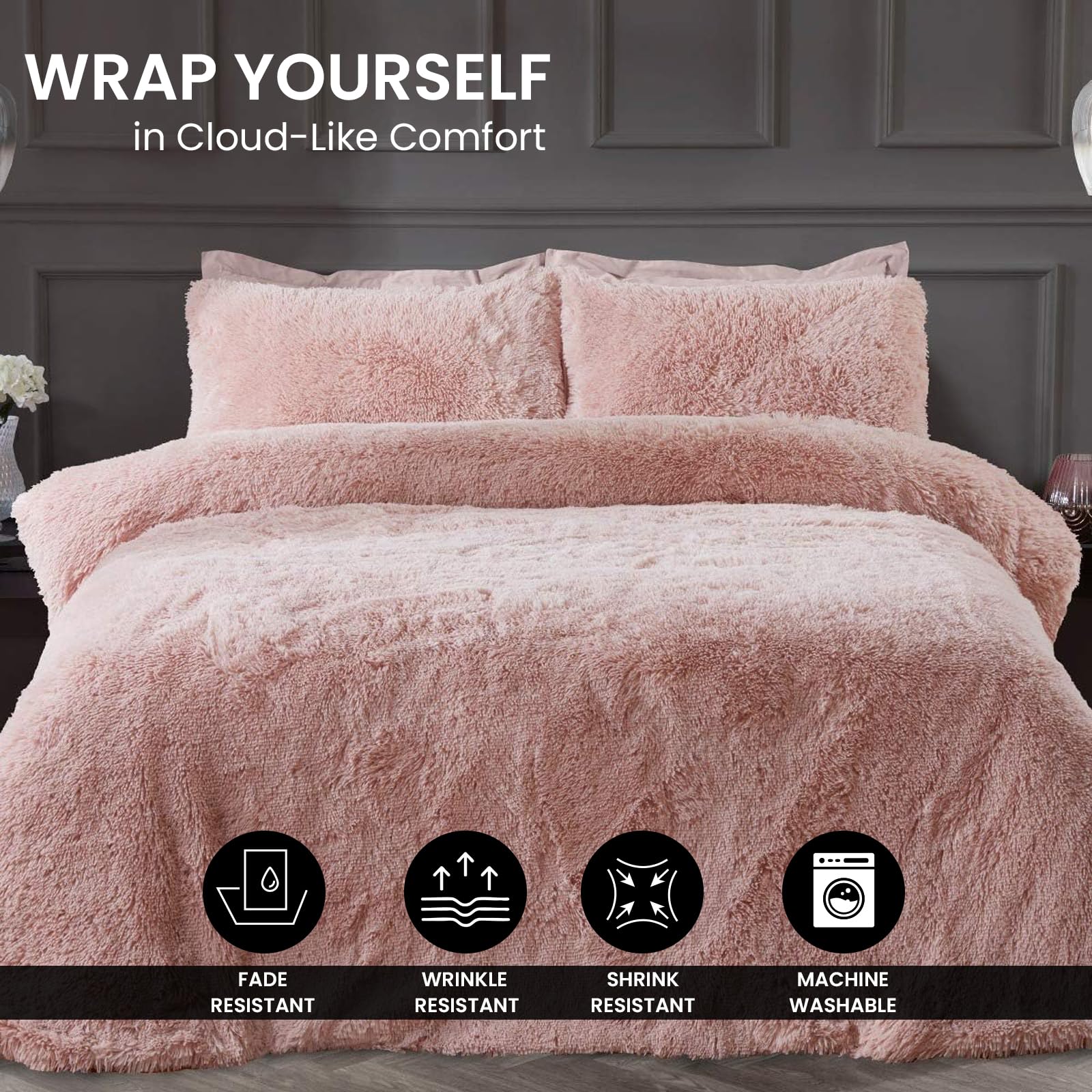 Sleepdown 5056242754657 Juego edredón con Fundas de Almohada, 1 pieza (220 cm x 230 cm), diseño de Pelo Largo, Color, poliéster, Rosa encarnado, Matrimonio