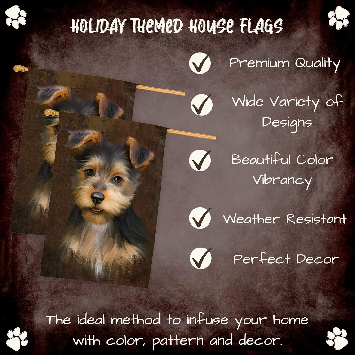 Rustic Australian Terrier Dog House Flag - Outdoor Double Sided Pet Portrait Weather Resistant Premium Quality Home Decorative Flags - 100% Polyester 29"w x 43"h, HFLG54702