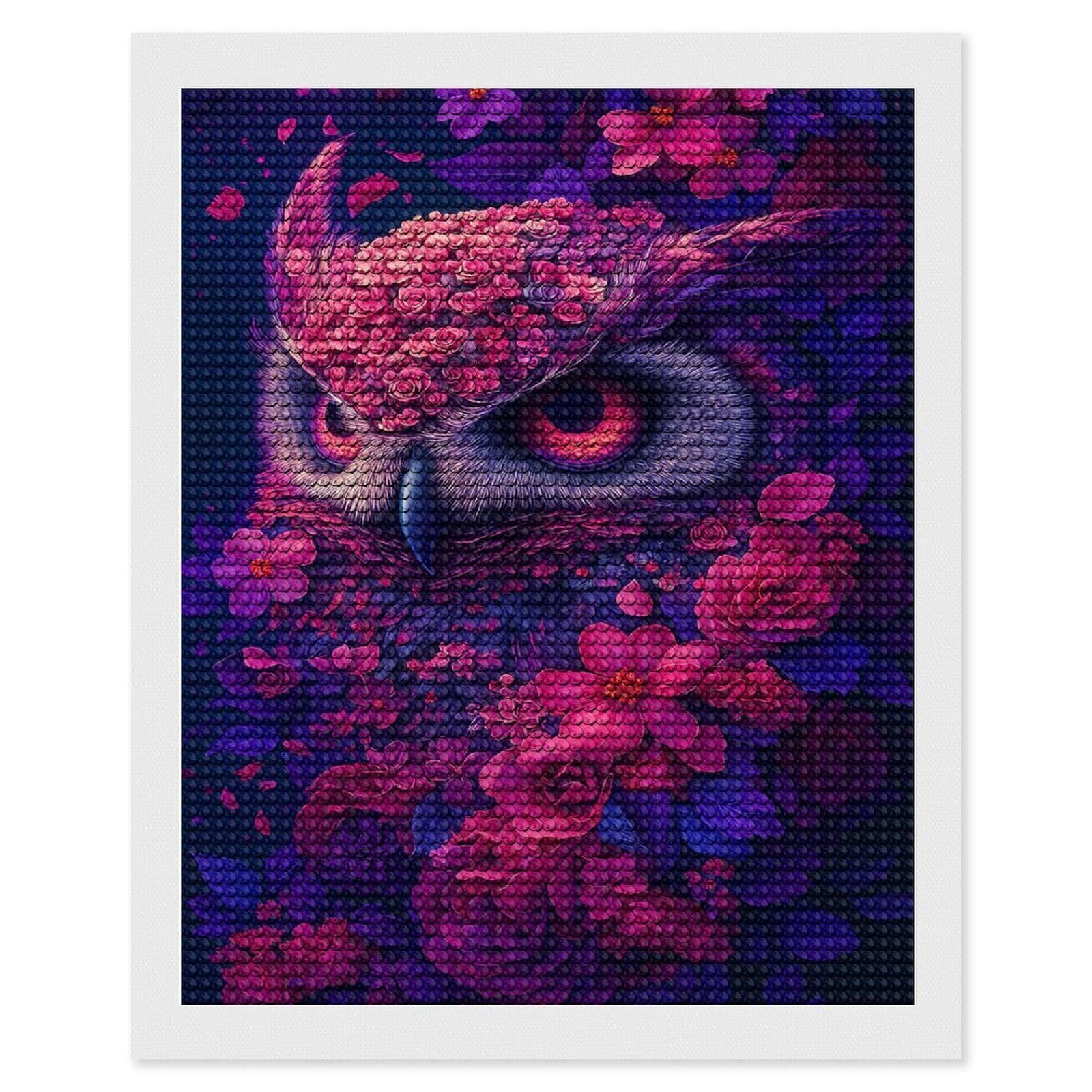 Junmoney Floral Owl Portrait Diamond Art Canvas 16"x20", for Adults, Printed Canvas, Home Wall Decor, Gift Idea, Mindful Craft Activity