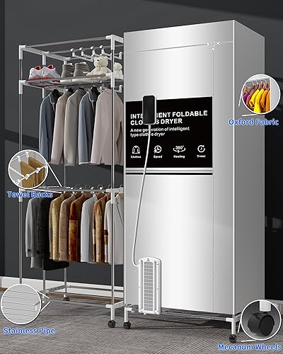 Miniatura 10 de Secadora de ropa, capacidad de 35 libras, secadora portátil de 67 pulgadas (anión), 1600 W-3 niveles plegable, secadora portátil de ahorro de