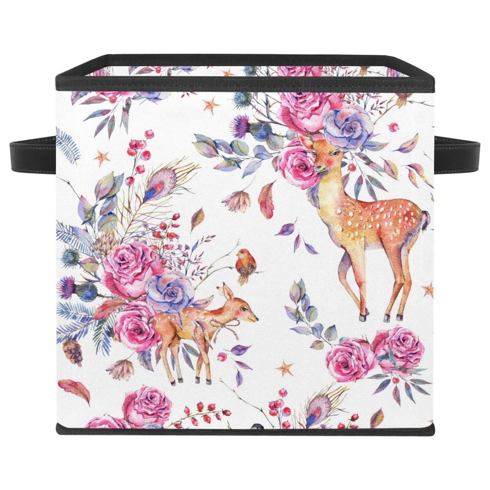 Boîte de rangement pliable cube Cerf Sika Rose pour vêtements et jouets