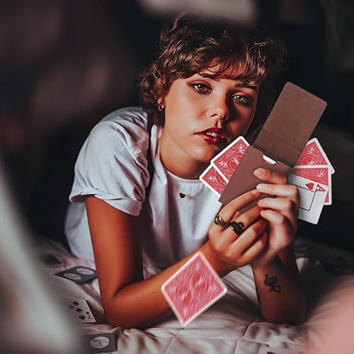 Vista 14 de Luck Lab Funda de cuero para cartas de una sola cubierta – Se adapta a tarjetas de póquer y puente (rojo vino)