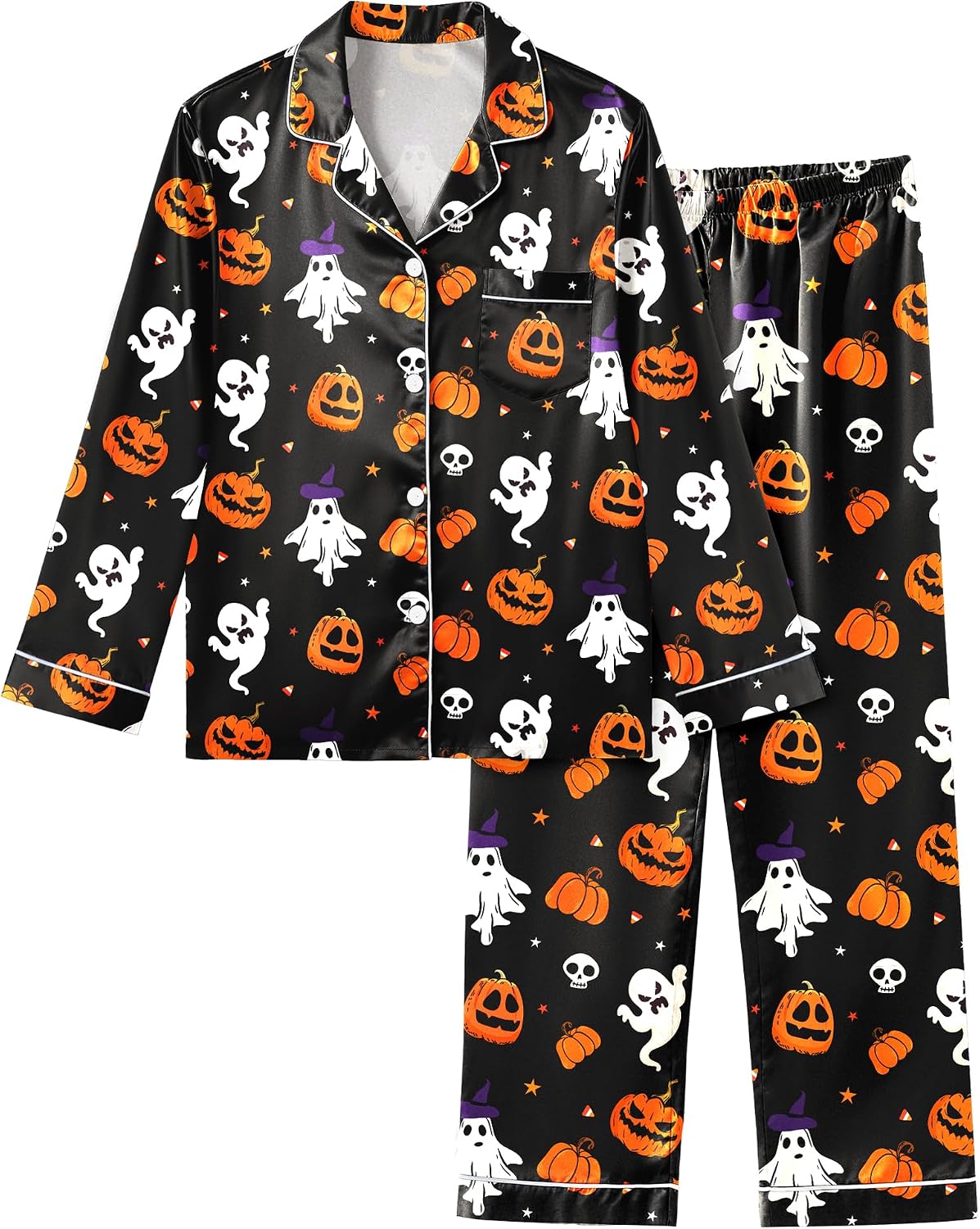 Fiodrimy Boys Pajamas Silky Satin Big Boys PJs Set 2 Piece Sleepwear Button Down Kids Jammies Loungewear Clothes Size 8-14