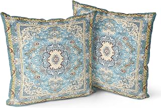 Boho-Kissenbezüge, 2 Stück - Blaugrünes antikes und Vintage-Design, doppelseitiges Muster - Weiche Kissenbezüge für Gartencouch, Sofa, Bett - Dekorative 55x55 cm Kissenhüllen